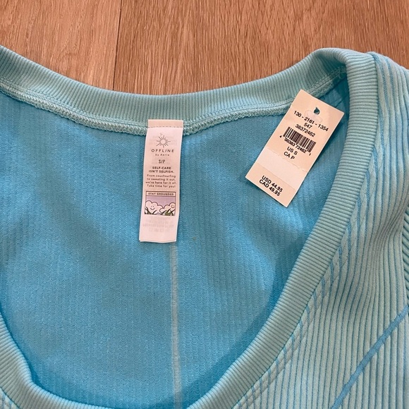 NWT aerie crop ribbed blue tee size small - Picture 3 of 4